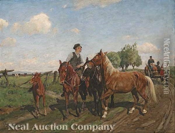 On The Way To The Horse Market Oil Painting - Georg Karl Koch