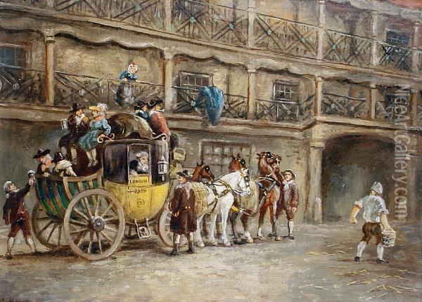 The London To Bath Coach Oil Painting - John Charles Maggs