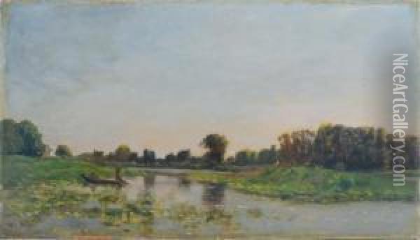 Fisherman In A River Oil Painting - Hippolyte Camille Delpy