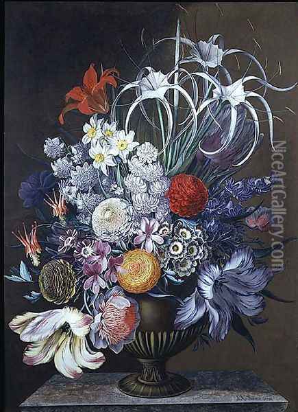 Still life of flowers Oil Painting - J.A. Simson