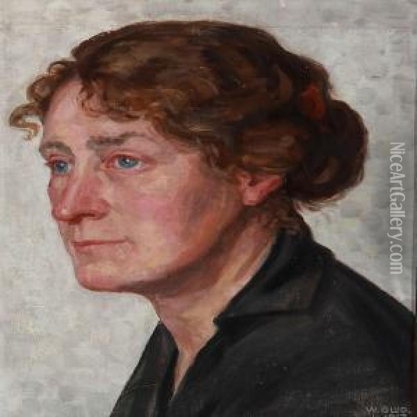 Portrait Of The Artist's Wife, Karen Charlotte Rosine Glud Oil Painting - Wilfred Peter Glud