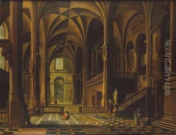Figures In A Church Interior Oil Painting - Bartholomeus Van Bassen