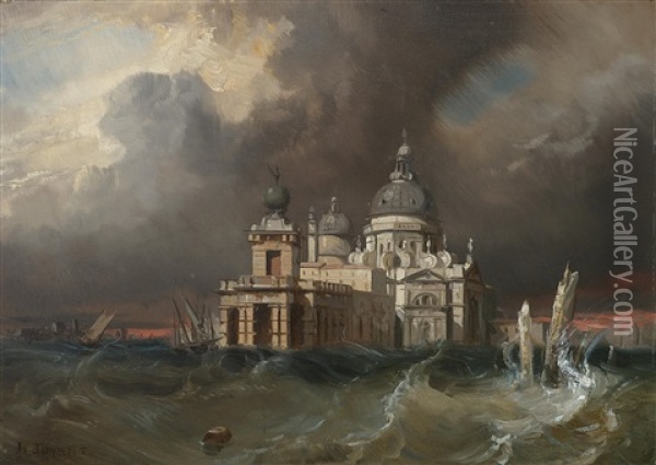 Sturm Vor Santa Maria Della Salute In Venedig Oil Painting - Jules-Romain Joyant
