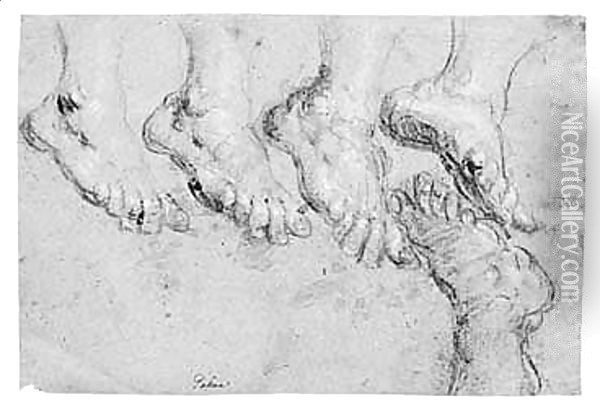 A Sheet Of Studies Of Feet Oil Painting - Palma Vecchio (Jacopo Negretti)