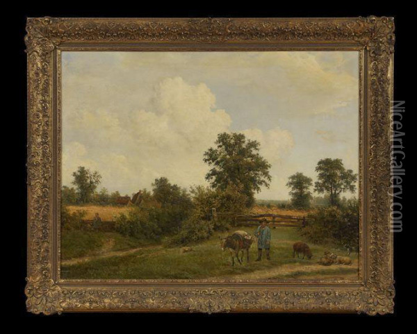 A Pastoral Landscape Oil Painting - Georgius Jacobus J. Van Os