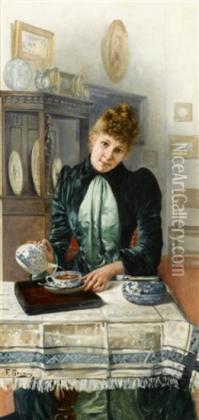 Tea Time Oil Painting - Francois Brunery