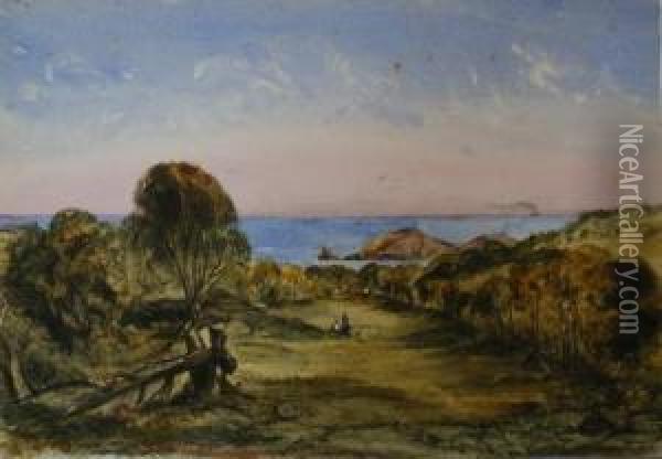 Two Figures In A Landscape Oil Painting - Emma Minnie Boyd