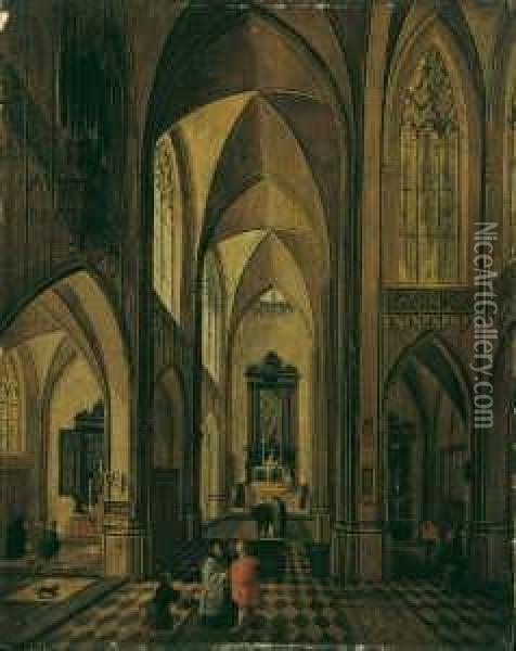 Kircheninterieur Mit Reicher Figurenstaffage. Oil Painting - Peeter, the Elder Neeffs