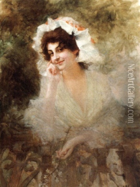 Jeune Femme Tenant Une Branche Fleurie Oil Painting - Aime Nicolas Morot
