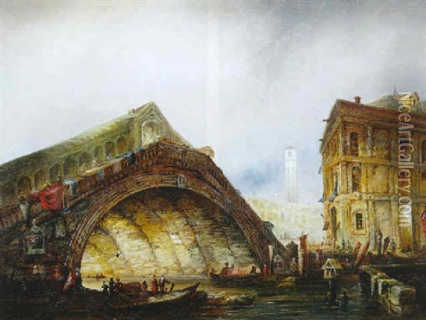 Vue De Venise : Le Pont Du Rialto Oil Painting - Edward Pritchett