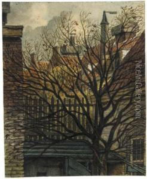 A View From The House Of The 
Artist On The Korte Leidsedwarsstraat, Amsterdam, With The Back Of The 
Houses On Thespiegelgracht Oil Painting - Gerrit Lamberts