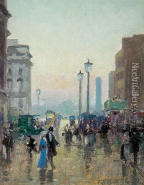 Near Waterloo Bridge Oil Painting - Frederic Marlett Bell-Smith