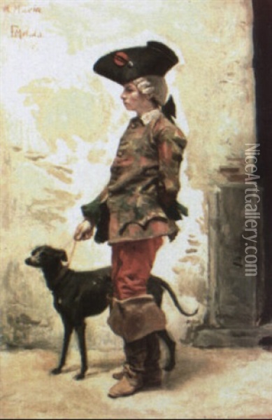 Joven Caballero Con Perro Lebrero Oil Painting - Enrique (Don) Melida y Alinari