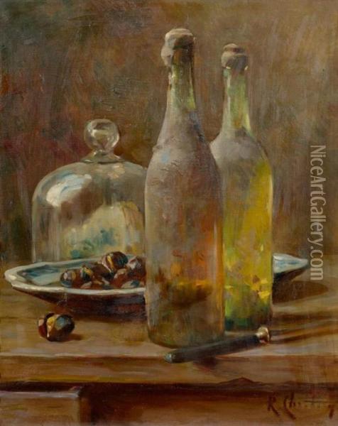 Stilleben Mit Zwei Flaschen Und Kastanien Oil Painting - Rene Louis Chretien