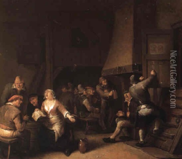 Peasants In A Tavern Oil Painting - Egbert van Heemskerck the Younger