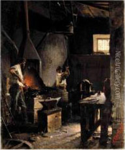 The Blacksmith Shop Oil Painting - Pericles Pantazis