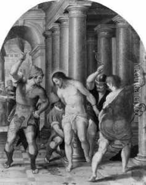 Zwei Szenen Aus Der Passion Christi. 1. Die Geisselung Christi. 2. Christus Am Kreuz. Oil Painting - Frans II Francken