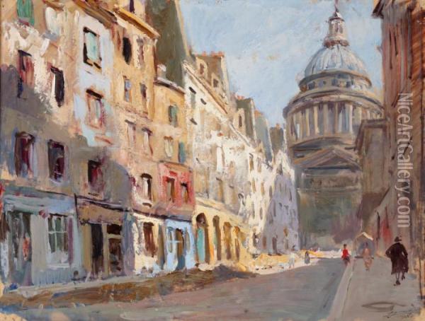 La Rue Valette Et Le Pantheon Oil Painting - Lucien Hector Jonas
