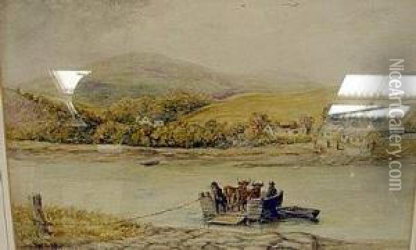 The Cattle Ferry Crossing The Water Oil Painting - William Elsob Marshall