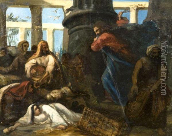 Le Christ Chassant Les Marchands Du Temple Oil Painting - Leopold Durangel