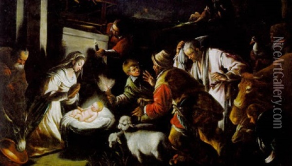 Die Anbetung Der Hirten Oil Painting - Giambattista da Ponte Bassano