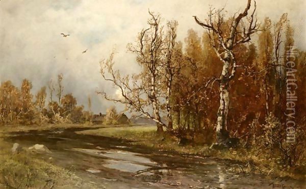 Woodland Landscape With River Oil Painting - Iulii Iul'evich (Julius) Klever
