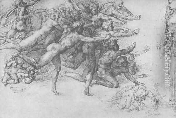 Archers shooting at a Herm Oil Painting - Michelangelo Buonarroti