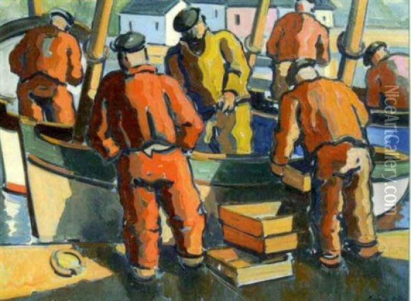 Le Port D'audierne Oil Painting - Pierre De Belay