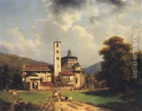 Church And Convent Near Palanza, Lake Maggiore Oil Painting - Luigi Ashton