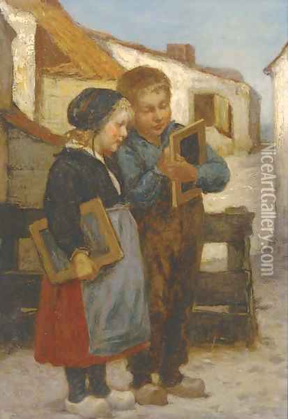 The journey to school Oil Painting - Henri Jacques Bource
