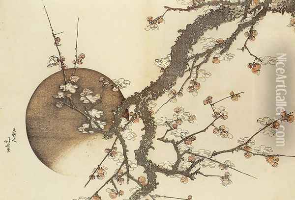 Plum Blossom and the Moon Oil Painting - Katsushika Hokusai