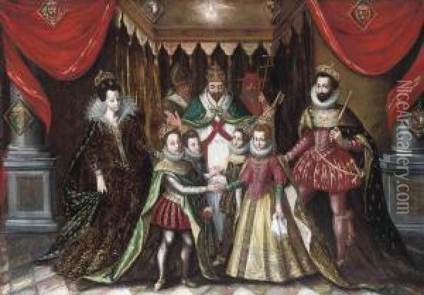 The Double Marriage Of Louis Xiii Of France With Anne Of Austriaand Philip, Prince Of Asturias, With Elizabeth Of France Oil Painting - Alonso Sanchez Coello