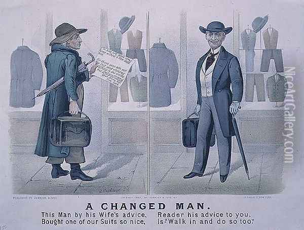 A Changed Man, advertisement for a clothes shop 1880 Oil Painting - John Cameron