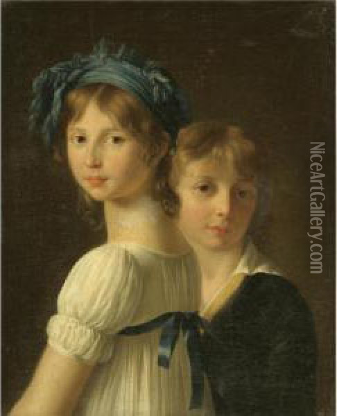 Portrait Of A Sister And Her Younger Brother Oil Painting - Marie-Victoire Lemoine
