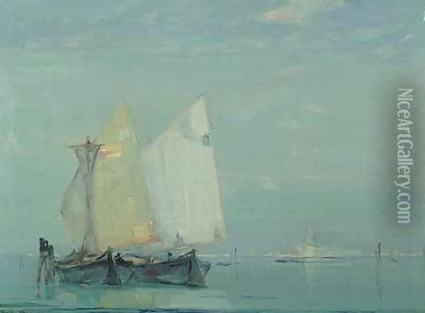 View of ships near Venice, 1918 Oil Painting - Oliver Dennett Grover