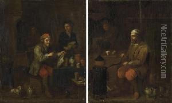 Un Apothicaire; Et Paysan Ravivant Des Braises Dans Un Interieur Oil Painting - Jan Baptist Nollekens