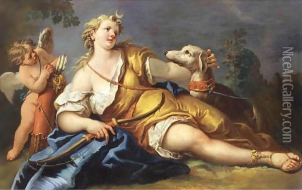 Diana Reclining In A Landscape Oil Painting - Gaspare Diziani