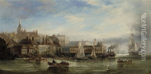 A Hive Of Activity On The Thames At Gravesend Oil Painting - George William Crawford Chambers