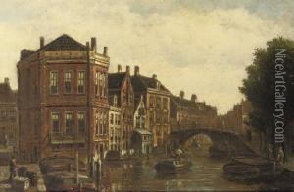 The Oudezijds Voorburgwal, Amsterdam Oil Painting - Oene Romkes De Jongh