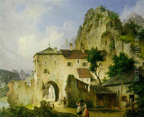 Stadtthor Von Essing Im Altmuhlthal Oil Painting - Michael Neher
