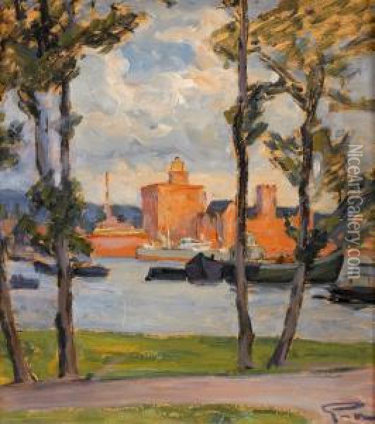 Strand Med Almar - Utsikt Fran Waldemarsudde Mot Saltsjokvarn Oil Painting - Prince Eugen Of Sweden