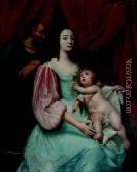 Ritratto Di Genitori E Bambino Posanti Come Sacra Famiglia Oil Painting - Sir Peter Lely