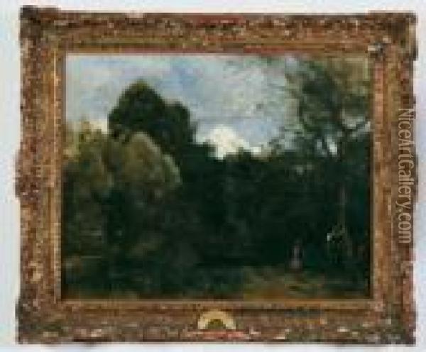 Parklandschaft Mit Einem Boot. Im Park Von M. Bellon In Saint-nicolas-les-arras. Oil Painting - Jean-Baptiste-Camille Corot