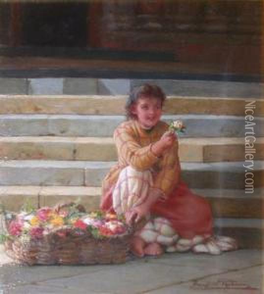 The Young Flower Seller Oil Painting - Frank William Warwick Topham