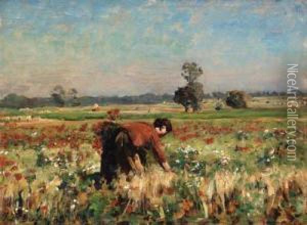 Le Pr Fleuri Courrires (the Flowering Field In Courrires) Oil Painting - Jules Breton