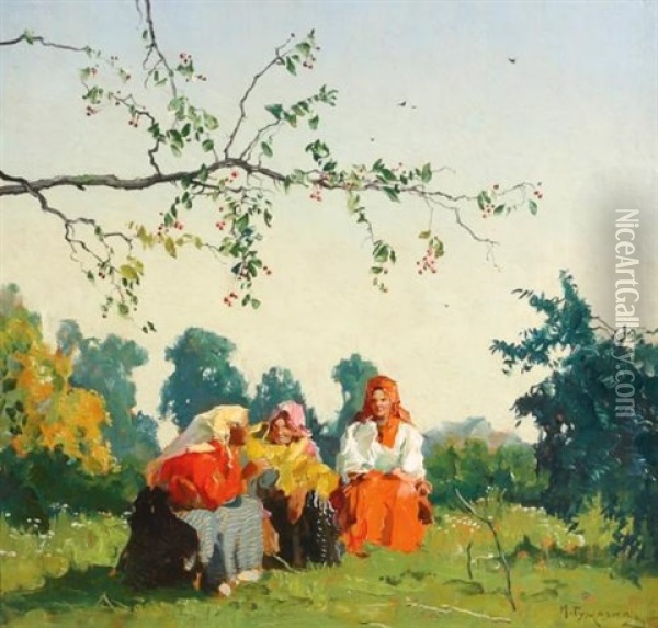 Gossip Oil Painting - Mikhail Markelovich Guzhavin