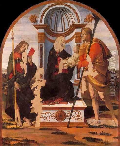 Madonna and Child with Sts James and Christopher c. 1486 Oil Painting - Bartolomeo Della Gatta