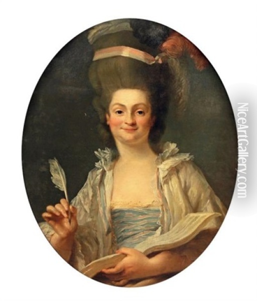 Portrait De Madame Louis Faisant De La Musique Oil Painting - Jean Baptiste Claude Robin