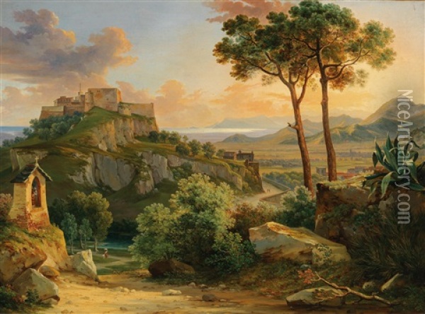 The Fortress Of Massa Near Carrara Oil Painting - Franz Kutschera