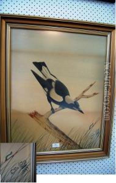 Magpie And Caterpillar Oil Painting - Neville Henry P. Cayley